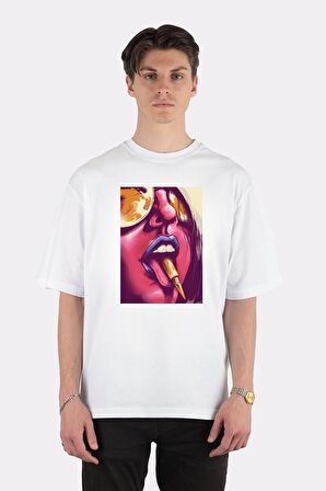 Unisex Beyaz Oversize T-shirt Love Gun