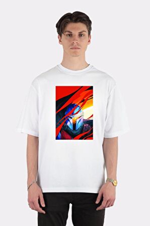 Unisex Beyaz Oversize T-shirt Mandalorian Flames