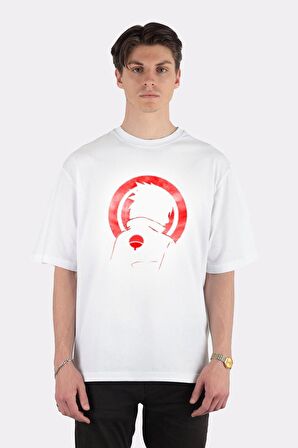 Unisex Beyaz Oversize T-shirt Red Uchiha Sasuke
