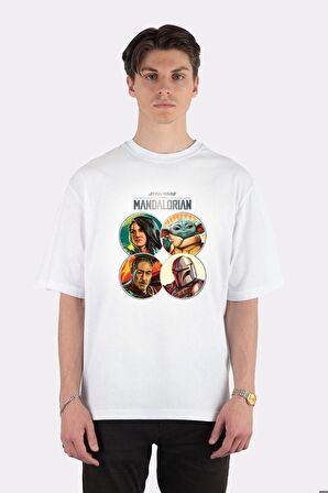 Unisex Beyaz Oversize T-shirt Star Wars Mandalorian Character Frame