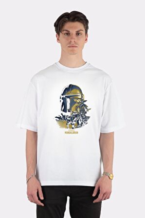 Unisex Beyaz Oversize T-shirt Star Wars Mandalorian Element Of Surprise