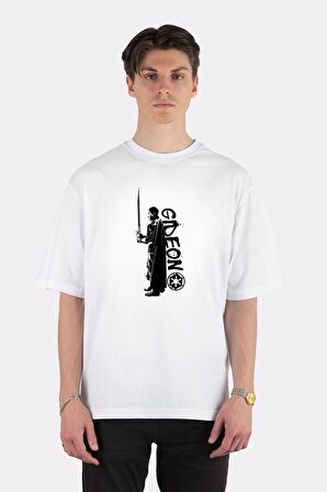 Unisex Beyaz Oversize T-shirt Star Wars Mandalorian Moff Gideon