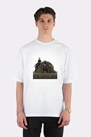 Unisex Beyaz Oversize T-shirt The Mandalorian Boba Fett Throne