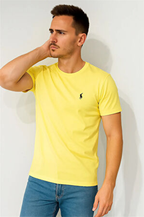 SÜPREME KUMAŞ BİSİKLET YAKA NAKIŞLI TSHİRT AÇIK SARI