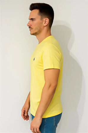 SÜPREME KUMAŞ BİSİKLET YAKA NAKIŞLI TSHİRT AÇIK SARI