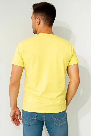 SÜPREME KUMAŞ BİSİKLET YAKA NAKIŞLI TSHİRT AÇIK SARI