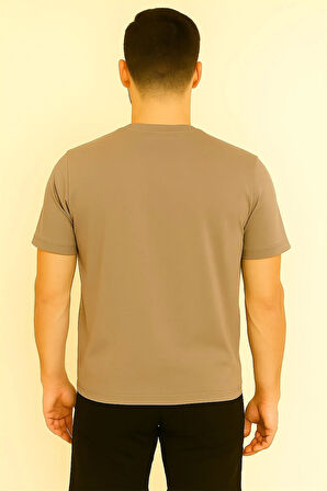 BİSİKLET YAKA PAMUK PENYE NAKIŞLI TSHİRT KAHVERENGİ