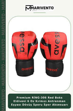 Premium RİNG-306 Red Boks Eldiveni 6 Oz Kırmızı Antrenman Eşyası Dövüş Sporu Spor Aksesuarı