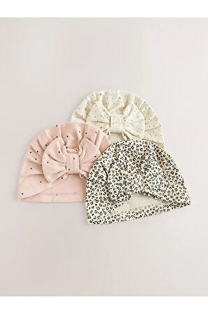 %100 Pamuklu Krem Kahve Animal Desenli Şapkalı 3'lü Tulum Set