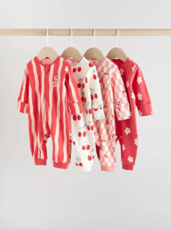 Next Baby Pamuklu Kırmızı Kiraz Desenli 3'lü Tulum Set