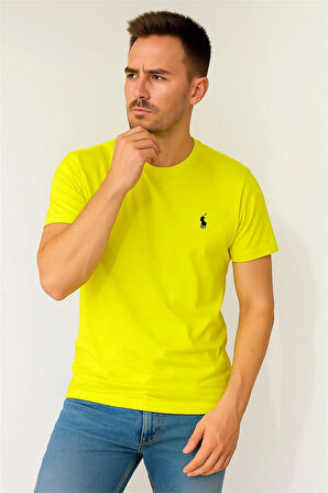 SÜPREME KUMAŞ BİSİKLET YAKA NAKIŞLI TSHİRT SARI