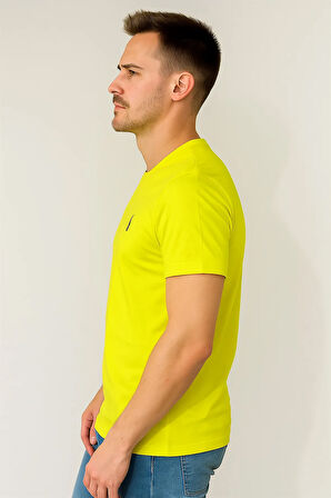 SÜPREME KUMAŞ BİSİKLET YAKA NAKIŞLI TSHİRT SARI