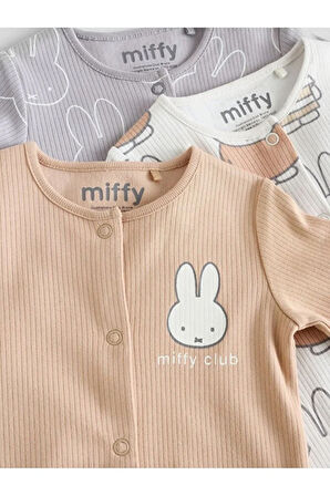 % 100 Pamuklu Premium Krem Tavşan Desenli 3'lü Tulum Set