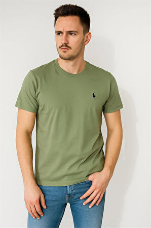 SÜPREME KUMAŞ BİSİKLET YAKA NAKIŞLI TSHİRT FISTIK YEŞİLİ