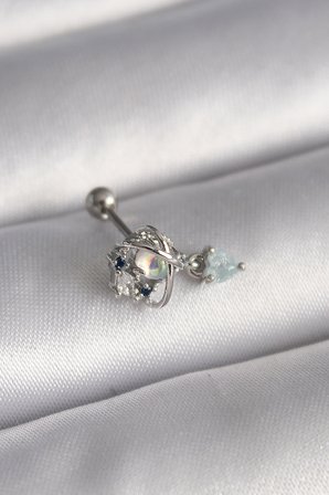316L Çelik Gümüş Renk Zirkon Taşlı Sallantı Kalp Detay Tragus Piercing 5886