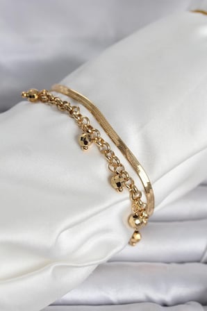 316L Çelik Gold Renk Dorika ve İtalyan Zincirli Model Kadın Bileklik 5886