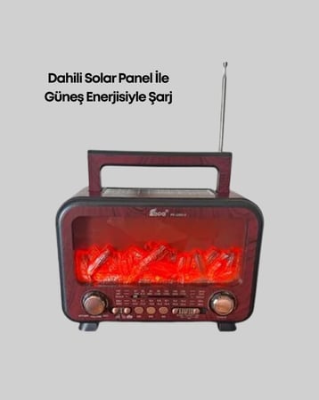 Şömine Alev İ̇Şıklı Solar Bluetooth Hoparlör – 7W Güçlü Ses Fm Radyo