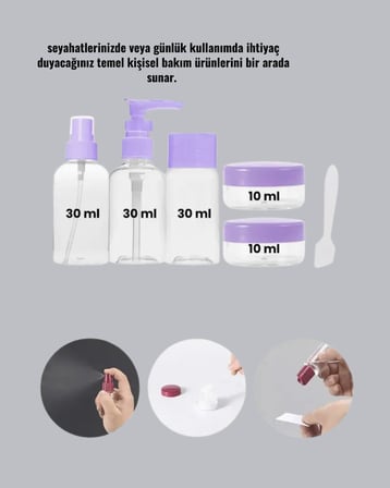 Taşınabilir 5’li Seyahat Banyo Seti Şampuanlık Sprey Krem Kutusu Yeni Nesil