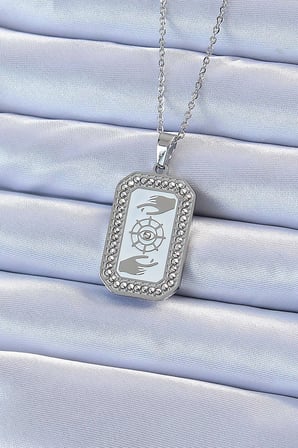 316L Çelik Zincir Gümüş Renk Mineli Zirkon Taşlı Göz Figür Tarot Kolye 5886