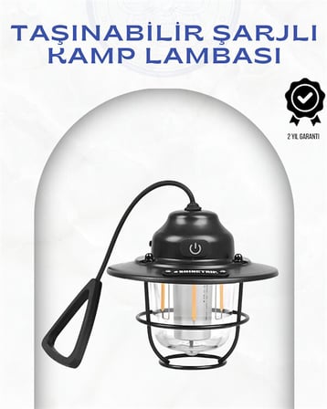 Geometrik Tasarımlı Vintage Kamp Lambası – Type-C Şarj Ayarlanabilir Parlaklı