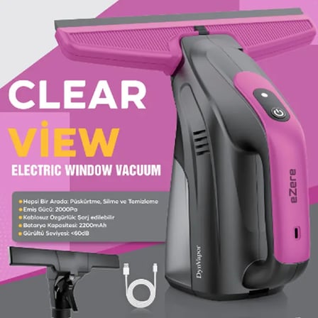 Ezere ClearView Şarjlı Cam Temizleyici Silme Makinesi Mikrofiber Başlıklı-(5775