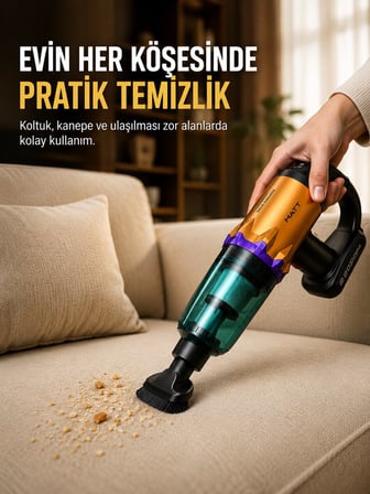 Taşınabilir Kablosuz El Süpürgesi Araç ve Ev Temizliğine Uygun