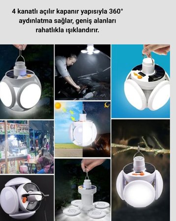 Solar Ve Usb Şarjlı Su Geçirmez Katlanabilir Led Lamba