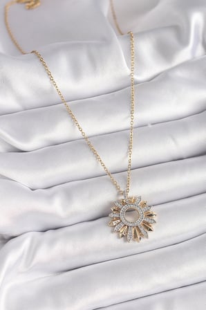 316L Çelik Gold Renk Zincir Zirkon Taşlı Mix Renk Güneş Model Kadın Kolye 5886