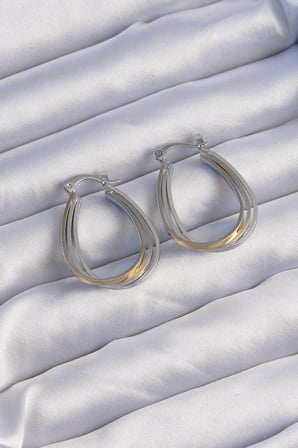 Pirinç Gold Gümüş Renkli Oval Çoklu Görünümlü Küpe 5886