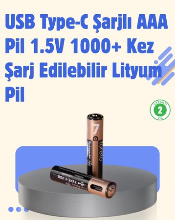 Usb Type-C Şarjlı Aaa Lityum Pil | 1.5V Sabit Voltaj 1000+ Şarj Döngüsü İ̇Le Uz