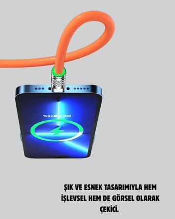 3’ü 1 Arada Kablo – 120W Hızlı Şarj ve Veri Aktarımı Özellikli