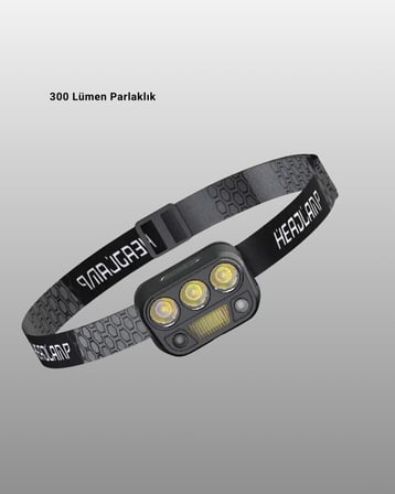 USB Şarjlı LED Kafa Lambası 300 Lümen Güç Göstergeli