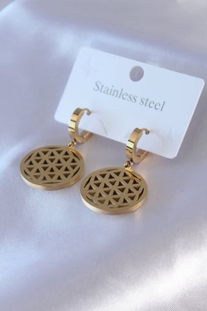 316L Çelik Gold Renk Lotus Model Kadın Küpe 5886