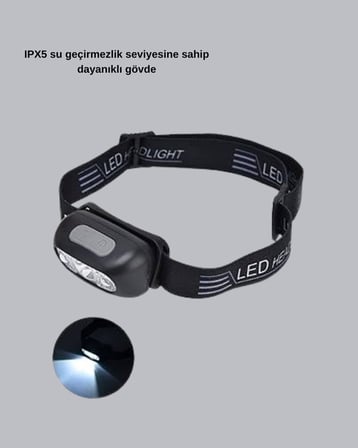 IPX5 Su Geçirmez Şarjlı LED Kafa Feneri | Hareket Sensörlü Ayarlanabilir 60° F