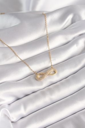 316L Çelik Gold Renk Zincir Zirkon Taşlı Sonsuzluk Model Kadın Kolye 5886