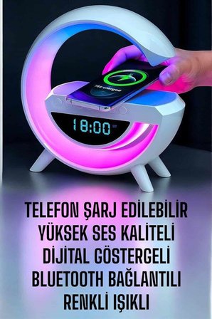 Bluetooth Hoparlör Dijital Göstergeli Wireless Şarj Rgb İşıklı