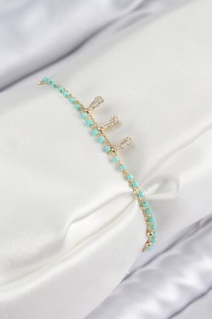 Pirinç Zirkon Taşlı Mavi Boncuklu Model Gold Renk Kadın Bileklik 5886