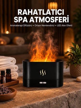 Alev Görünümlü Hava Nemlendirici Kumandalı LED Işıklı Aromatik Difüzör Yen