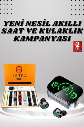 7 Kordonlu Akıllı Saat Ve Aynalı Bluetooth Kulaklık Powerbank Dijital Göstergel