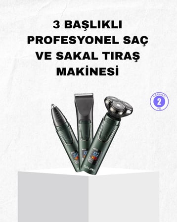 Şarjlı ve Kablosuz 3 Başlıklı Profesyonel Bakım Seti – Saç Sakal Burun ve K