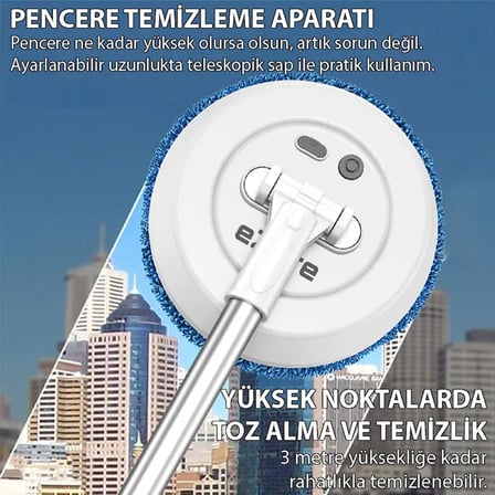 EZERE AA102 Pro Teleskopik Kablosuz Döner Temizlik Fırçası – Cam Tavan Zemin U