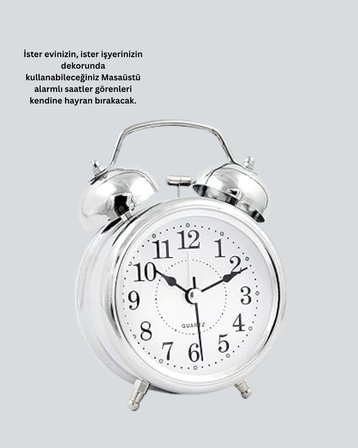 Dekoratif Yuvarlak Gümüş Sessiz Işıklı Masa Üstü Çalar Saat Alarmlı ve Ş?