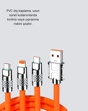 ÜÇLÜ Şarj Kablosu – Yüksek Hızlı Dayanıklı ve Uzun Ömürlü