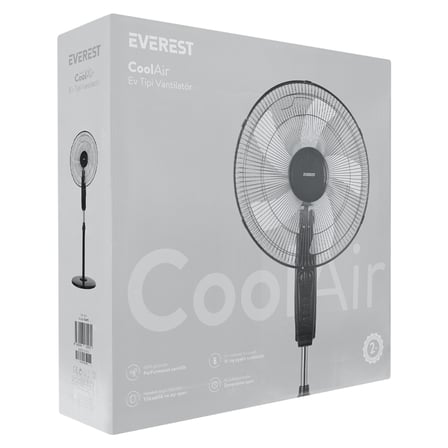 FAN11 SİYAH CoolAir 3 Kademeli Hız 40cm 5 Kanat Pervane ve Çerçeve 45W Otomatik 