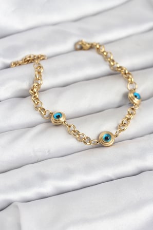 316L Çelik Nazar Model Gold Renk Kadın Bileklik 5886