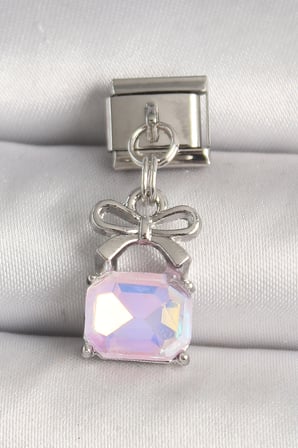 316L Çelik Gümüş Renk Pembe Zirkon Taşlı Çanta Model Nomination Charm 5886
