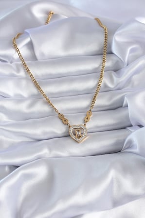 316L Çelik Gold Renk Zirkon Taşlı Kalp Model Sonsuzluk Detay Kadın Kolye 5886