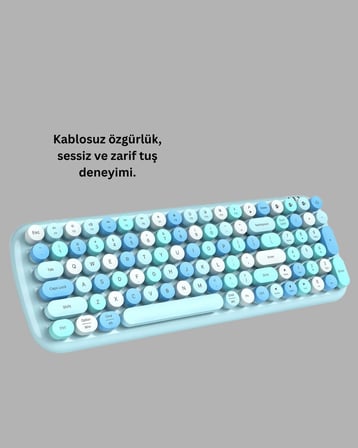 Kablosuz Retro Klavye ve Mouse Seti – 104 Tuşlu Sessiz Yazım