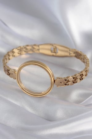 316L Çelik Gold Renk Arpa İşleme Açılabilir Fanus Model Kadın Kelepçe 5886