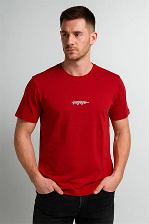 BİSİKLET YAKA BASKILI TSHİRT KIRMIZI TOMMY
